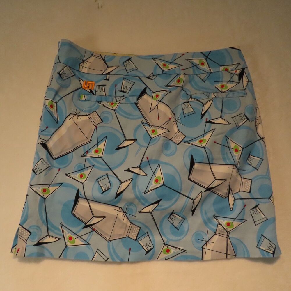 Loudmouth Golf Skort Womens Size 8 Light Blue Cocktail Martini Shaker Golf Skirt